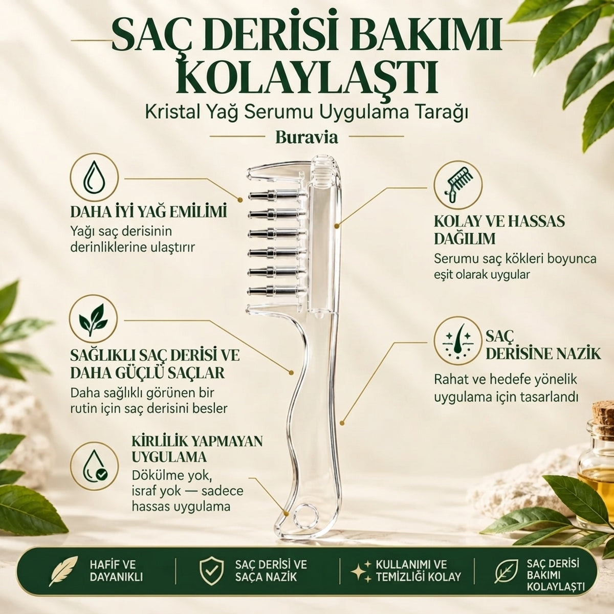 Buravia tarakla saç diplerine serum uygulaması – saç derisi bakımı